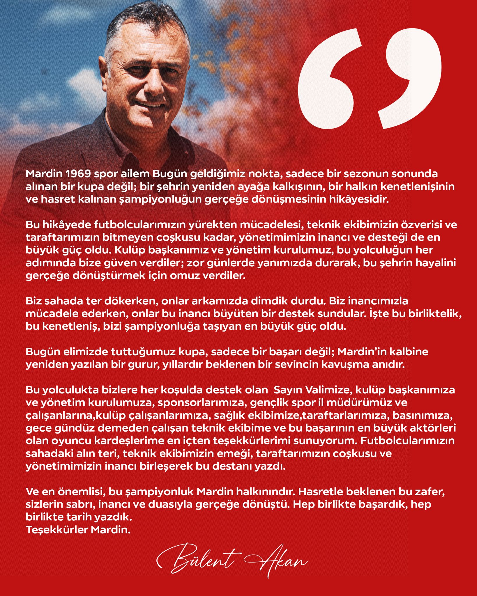 MARDİN1969SPOR TEKNİK DİREKTÖRÜ AKAN’DAN MESAJ VAR